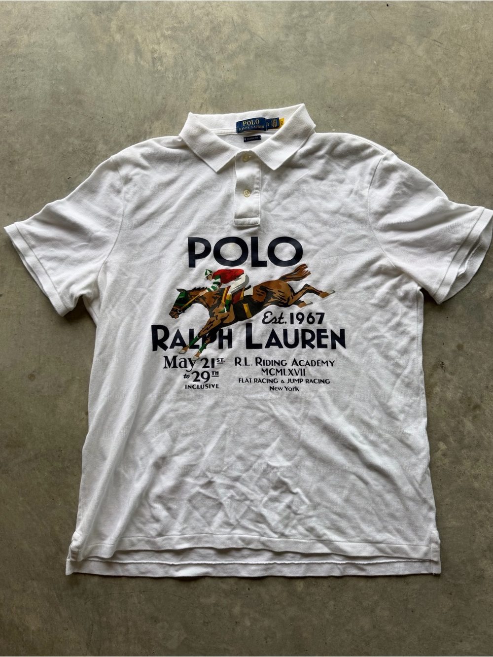 Polo Ralph Lauren Shirt Mens Large White NY Graphic Equestrian Riding Academy